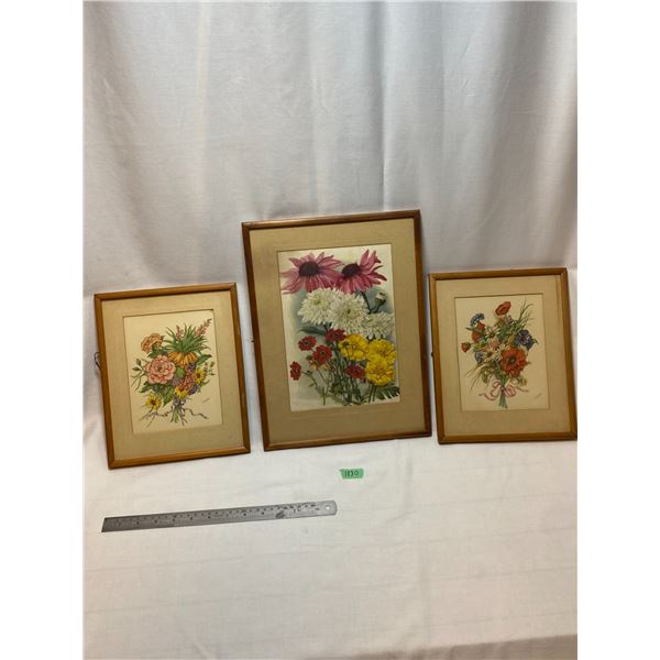 Three Framed Vintage Botanical Floral Art Prints