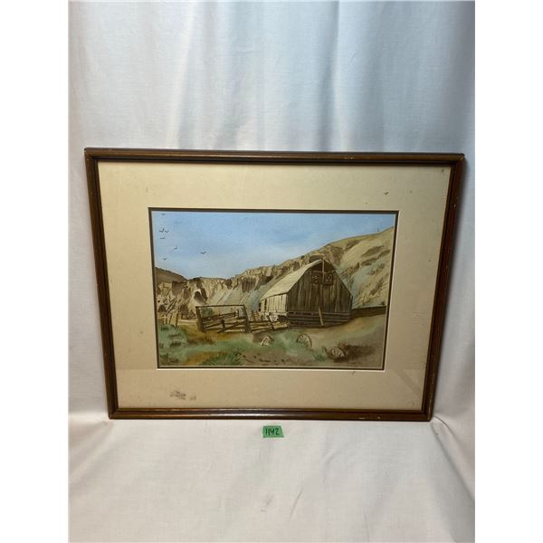 Ethel S. Framed Rustic Barn Watercolor Painting