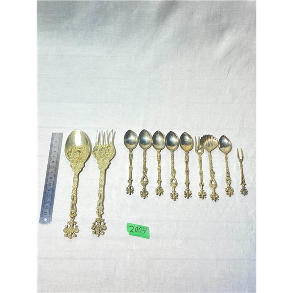 Vintage Italian Ornate Cast Silverplate Flatware Set, 11 Pc, 254.8g