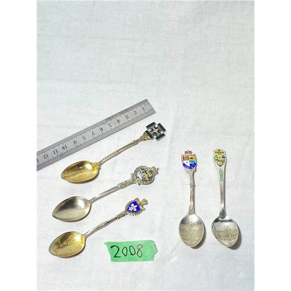 5 Sterling Silver & Enamel Canadian Souvenir Spoons, 56.7g