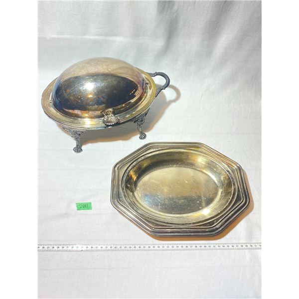 Roll-Top Chafing Dish with Glass Insert & Silverplate Platter