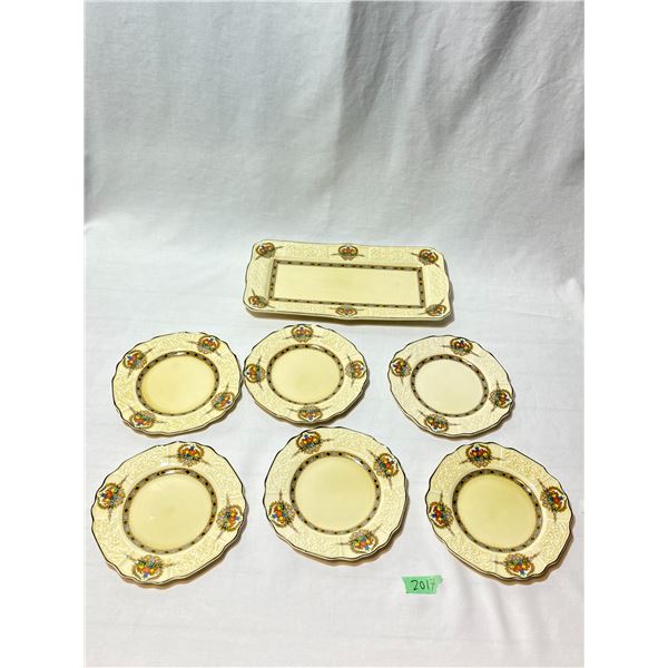 Myott Son & Co. English Pottery Sandwich Tray and 6 Plates