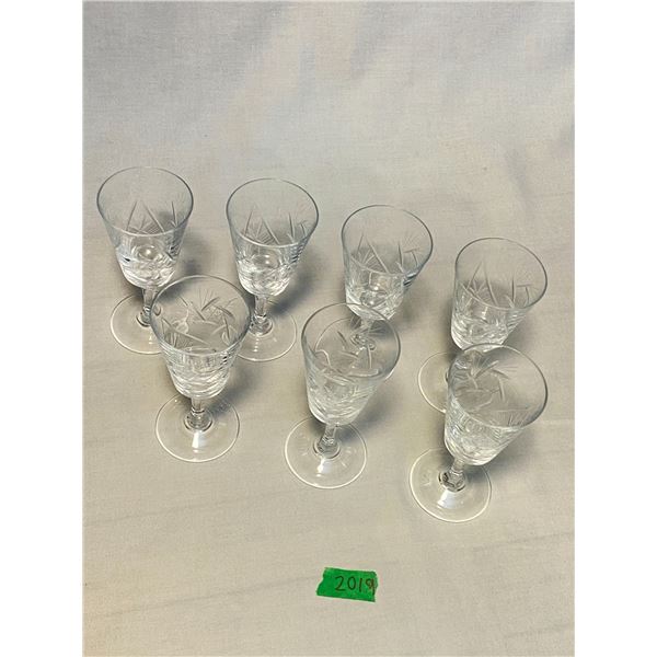 Set of 7 Cut Crystal Stemmed Cordial Glasses