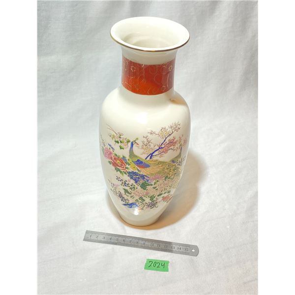 Vintage Japanese Porcelain Peacock & Floral Vase