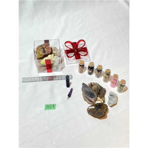Assorted Minerals, Agate Slices & Gemstone Bottles