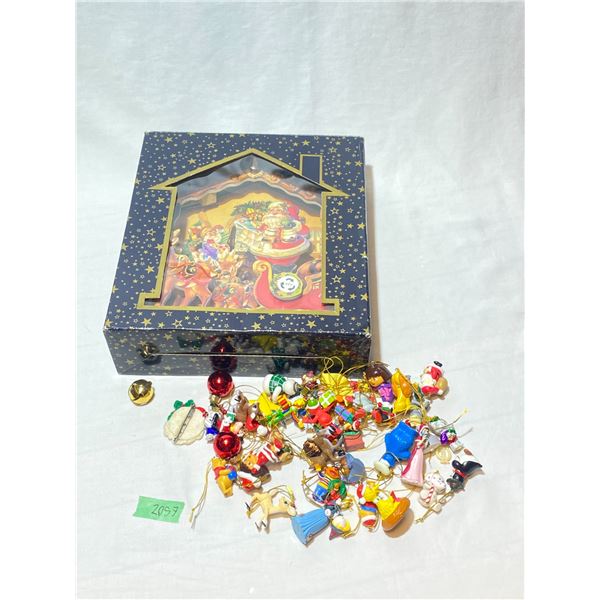 Musical Wooden Christmas House & Character Ornaments Lot