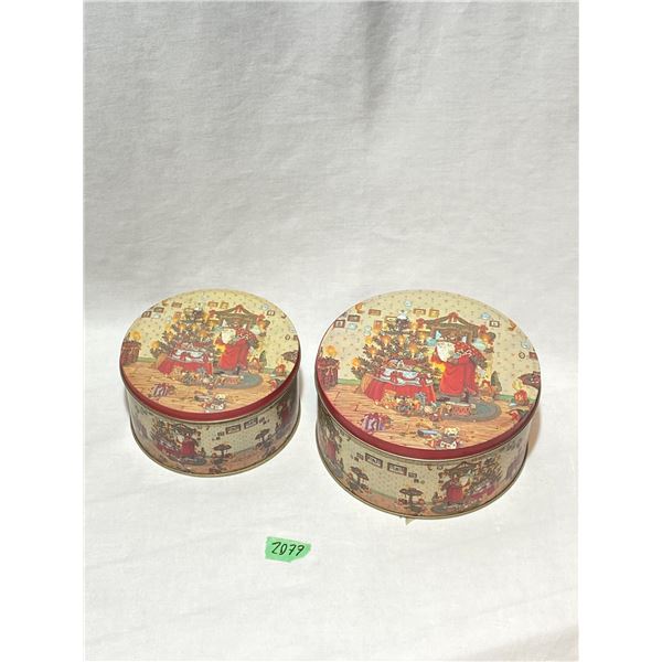 Nesting Christmas Santa Claus Round Cookie Tins - Set of 2