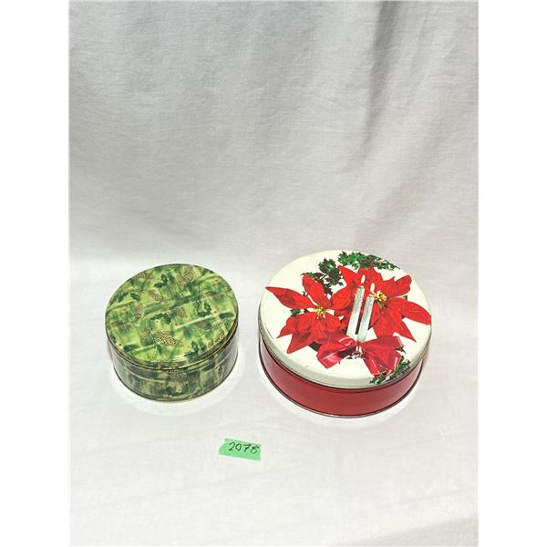 Vintage Holiday Round Nesting Metal Tins - Set of 2