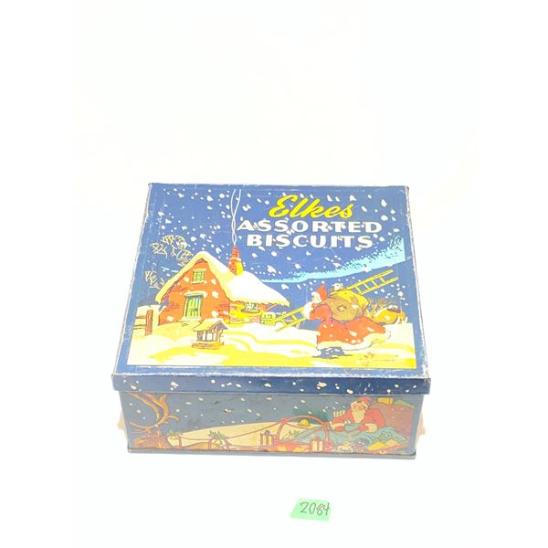 Vintage Elkes Assorted Biscuits Tin with Christmas Ornaments