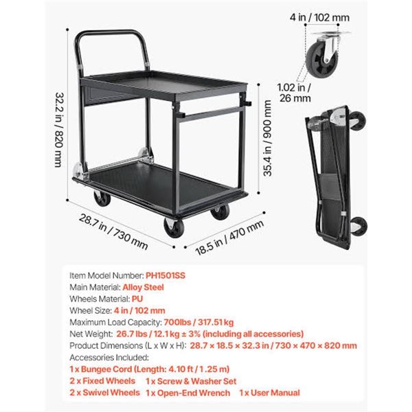 Brand New - VEVOR 2 Tier Platform Truck PH1501SS