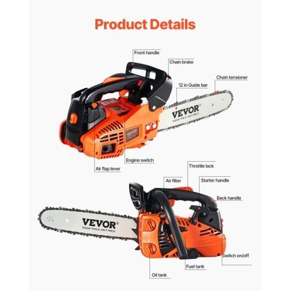 Brand New - Brand New VEVOR 12-Inch 25.4CC Gas Chainsaw