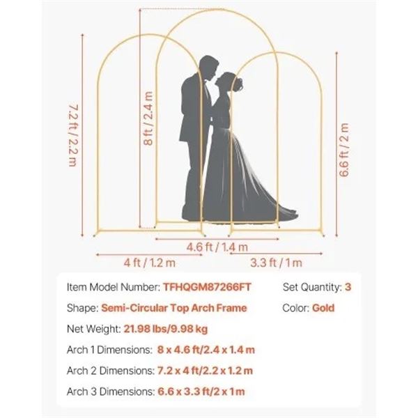 Brand New - Brand New VEVOR Gold Wedding Arch Backdrop Stand