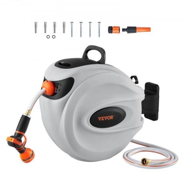 Brand New - Brand New VEVOR 65FT Retractable Garden Hose Reel with 9-Pattern Nozzle