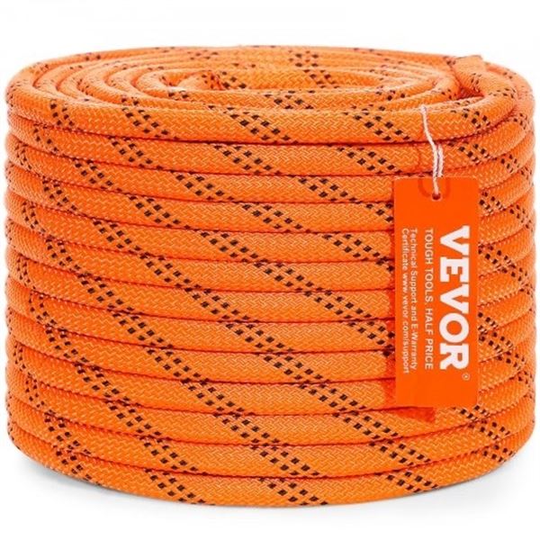 Brand New - Brand New VEVOR 3/8-Inch x 120FT Double-Braided Polyester Rope – Orange & Black