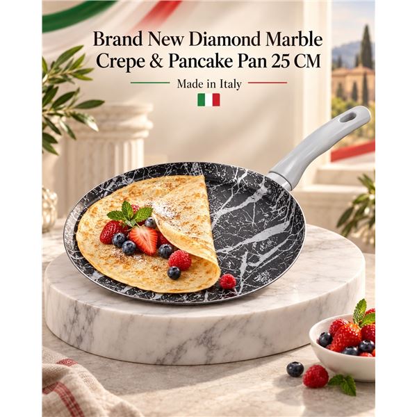 Brand New - Brand New Diamond Marble Crepe & Pancake Pan 25 CM — Made in Italy.