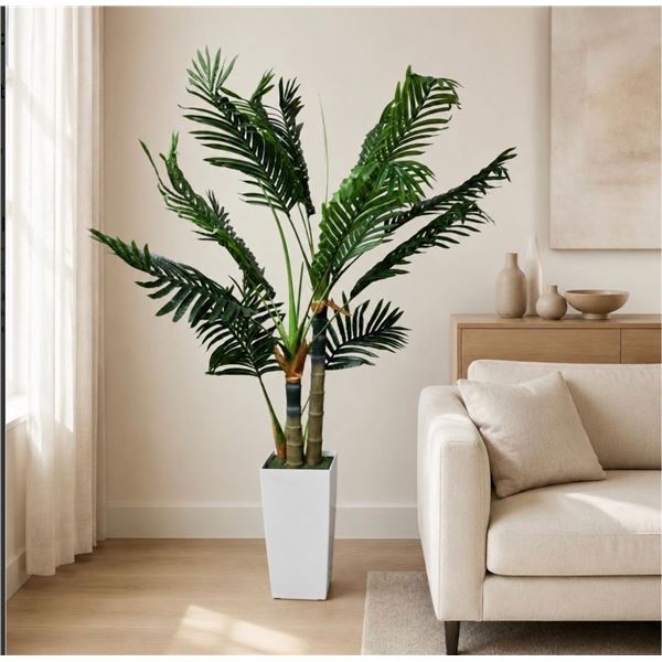 Brand New - Brand New 5FT Triple-Trunk Artificial Palm Tree with Tall White Planter