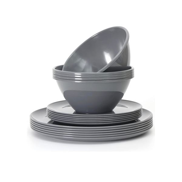 Brand New - Brand New Younggever 18-Piece Plastic Dinnerware Set – Dark Gray