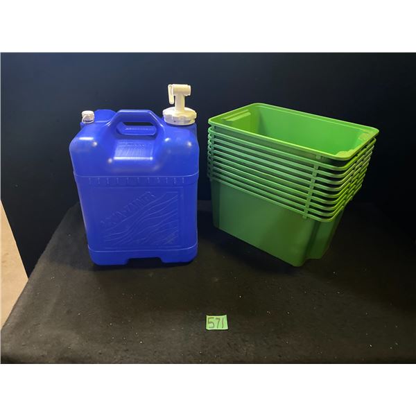 Water storage container and storage bins
