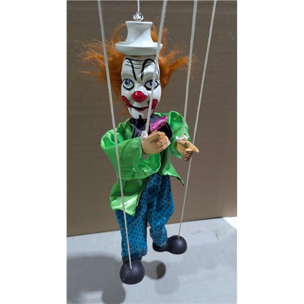 VTG Hand-Painted Clown Marionette String Puppet