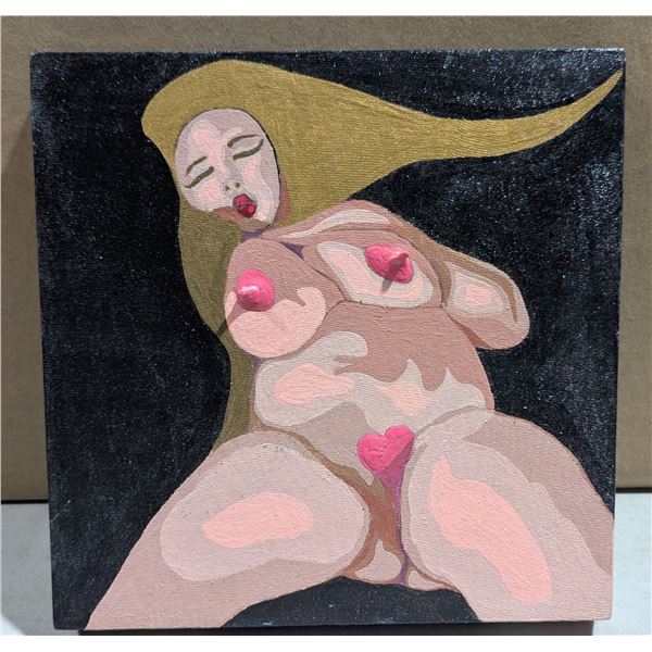 Signed “Thug” Figural Nude Painting w/ 3D Embellishments