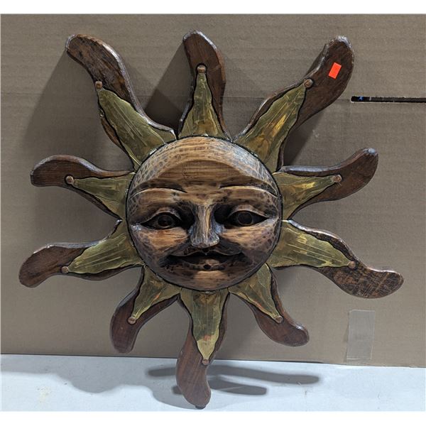 VTG Carved Wood Celestial Sunburst Wall Plaque