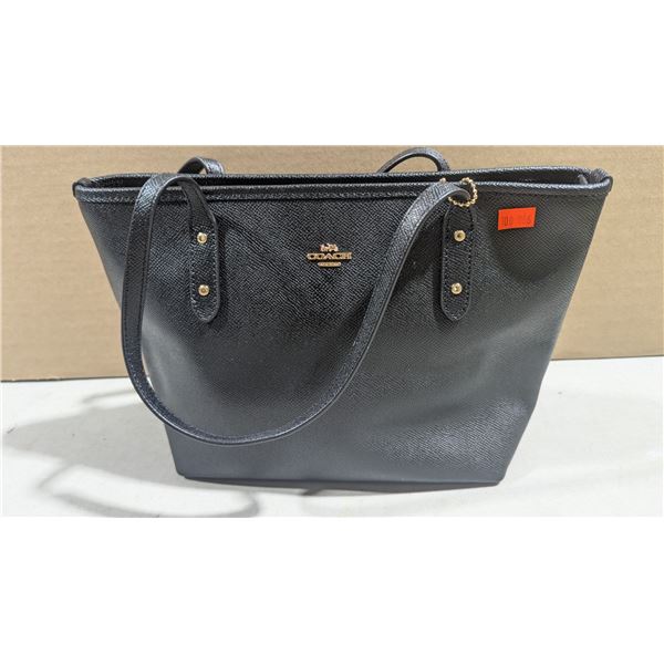 Coach City Zip Tote Black Crossgrain Leather Handbag