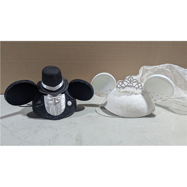 Pair of Disney Mickey Mouse Hats - Bride & Groom
