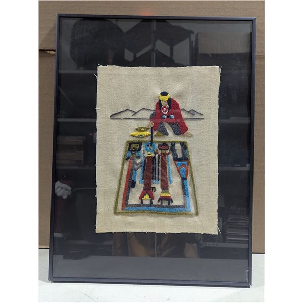 VTG Southwestern Yei / Ceremonial Figure Crewel Embroidery - Framed