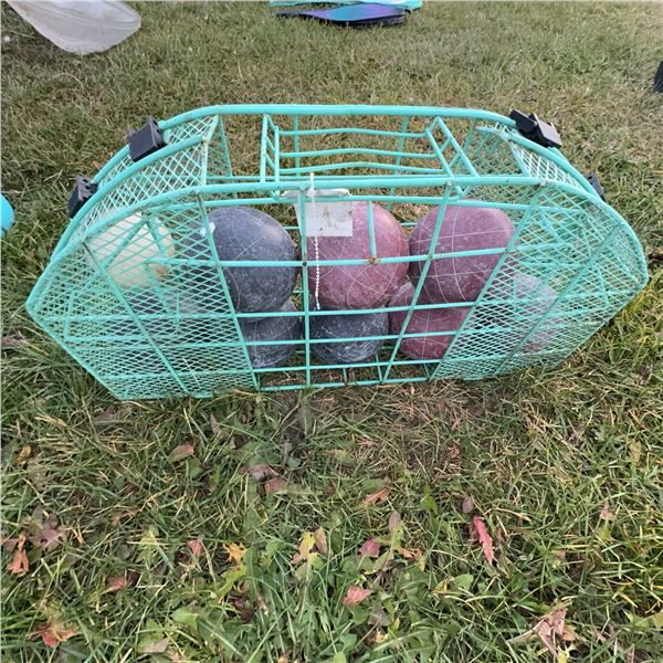 Metal Wire Bocce Ball Carrier With Bocce Balls Set