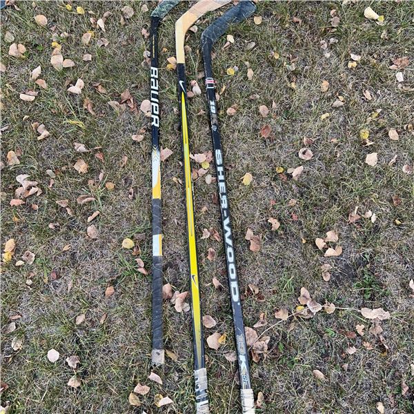 3 Used Hockey Sticks Including Bauer and Sher-Wood