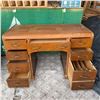 Image 1 : Wooden Desk with Nine Drawers, Brass Handles, 45" Wide x 21" Deep x 29" High