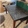 Image 1 : Rectangular Black Marble Top Table with Brown Wood Legs, 150x90x76 cm