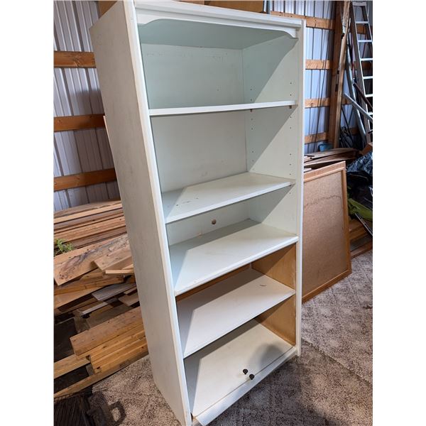 White Painted Wood Shelving Unit With Five Shelves and Detached Box Shelf