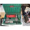 Image 1 : Coleman 421C Camp Stove, Grill, Charcoal, Tire Chains, Coolers, Utensils Lot