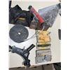 Image 2 : Lot with DeWalt Tool Bag, Cast Iron Weights, Hand Trowels, Caulking Gun