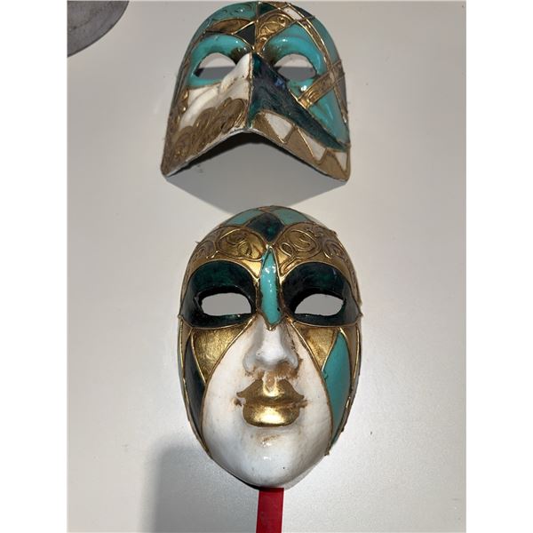 Venetian-Style Decorative Masks with Gold, Teal, and Green Accents