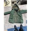 Image 1 : Military Green Parka Jacket with Hood and Multiple Front Pockets