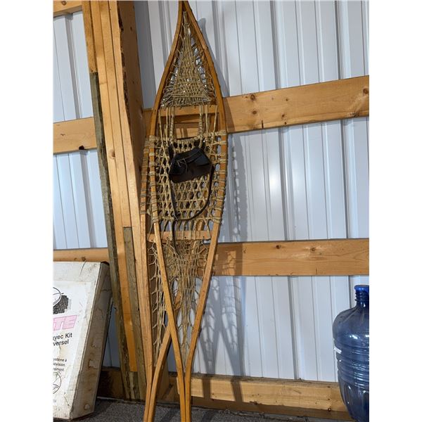 Wood Frame Traditional Snowshoes With Leather Harness and Lacing