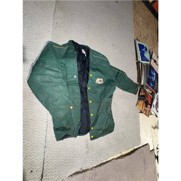 Alberta Pool Green Jacket by Modern Headwear Ltd with Patch and Yellow Buttons