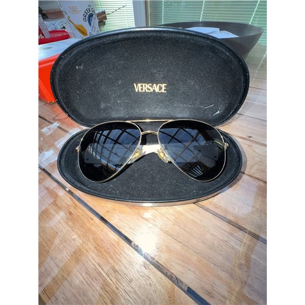 Versace MOD 2150-Q White Aviator Sunglasses with Gold Tone Medusa Detail and Case