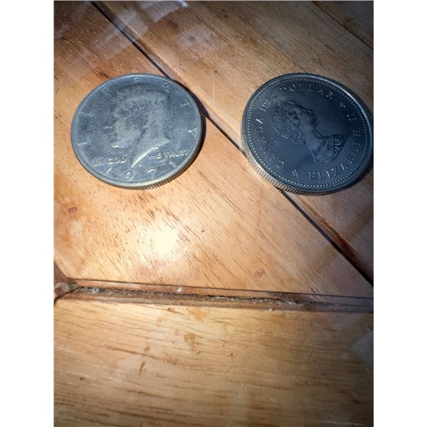 1972 Kennedy Half Dollar and 1867-1982 Canada Confederation Constitution Dollar
