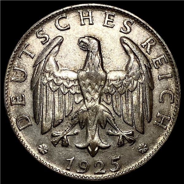 1925-D Germany, Weimar Rep. Silver 2 Reichsmarks GEM BU