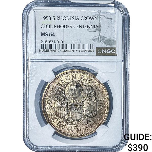 1953 S. Rhodesia Silver Crown NGC MS64