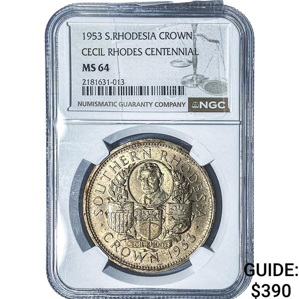 1953 S. Rhodesia Silver Crown NGC MS64