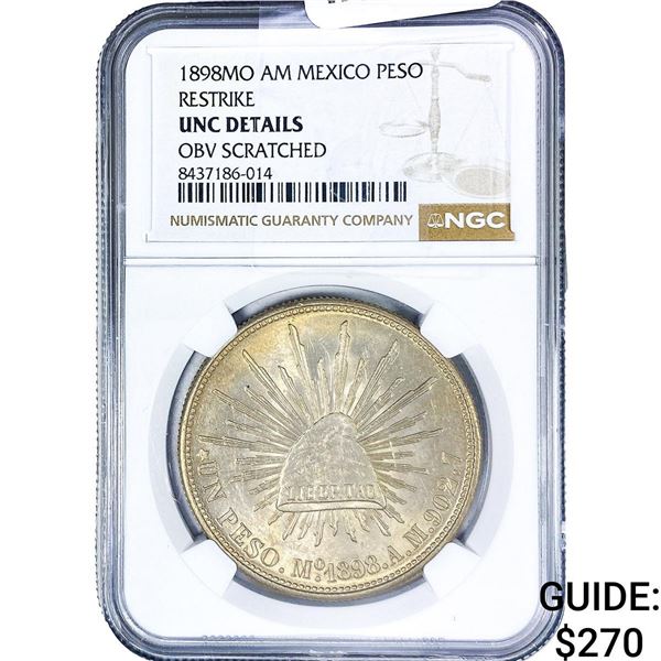 -1898 Mexico Silver Restrike Peso NGC UNC Details