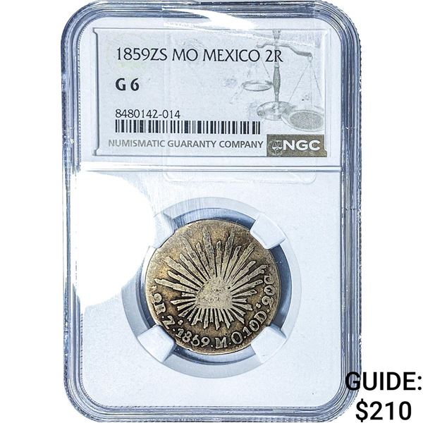 1859-ZS Mexico Silver 2 Reales NGC G6