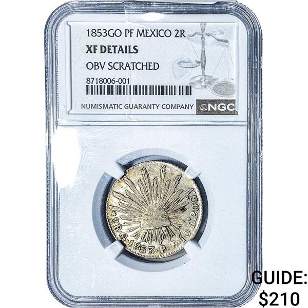 1853-GO Mexico Silver 2 Reales NGC XF Details