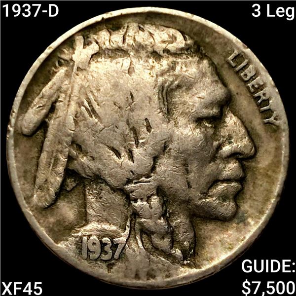 1937-D 3 Leg Buffalo Nickel NEARLY UNCIRCULATED