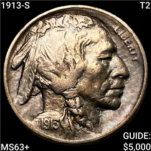 1913-S T2 Buffalo Nickel CHOICE BU+
