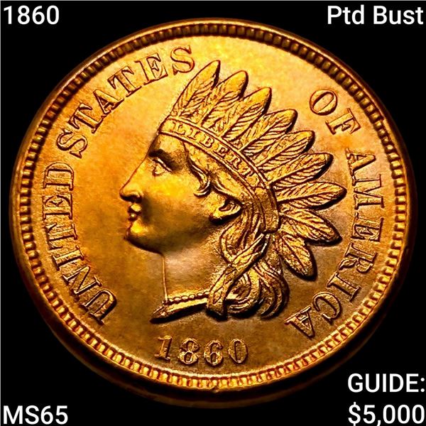 1860 Ptd Bust Indian Head Cent GEM BU